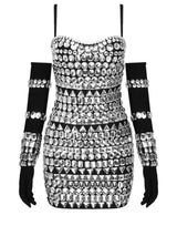 Izaiah Crystal Embellished Bandage Dress With Gloves In Black