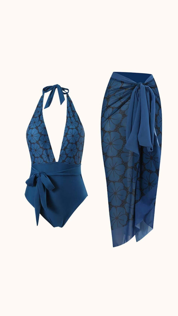 AIIZIE MORTICIA SWIMWEAR TWO PIECE SET IN BLUE - product image