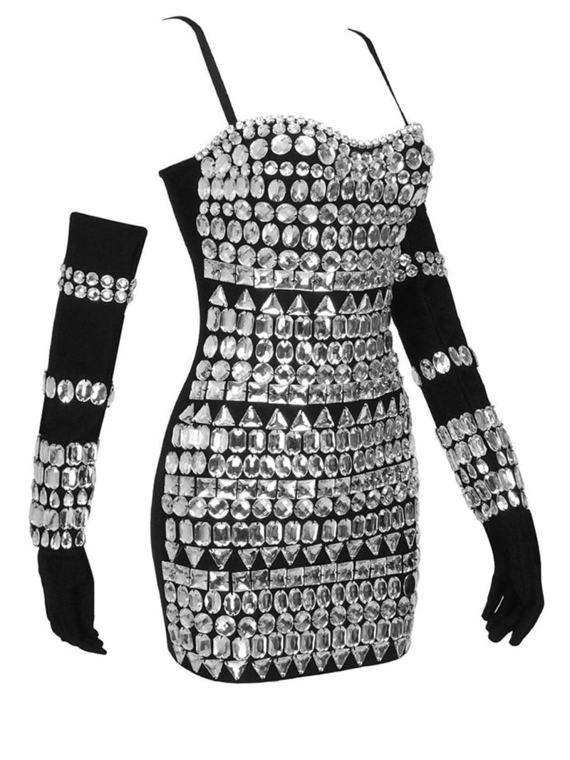 Izaiah Crystal Embellished Bandage Dress With Gloves In Black