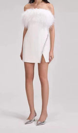 BANDAGE FEATHER CRYSTAL MINI DRESS IN WHITE