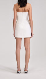 BANDAGE FEATHER CRYSTAL MINI DRESS IN WHITE