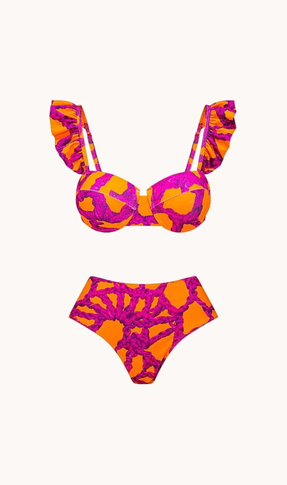 Set bikini due pezzi con volant stampato Salem