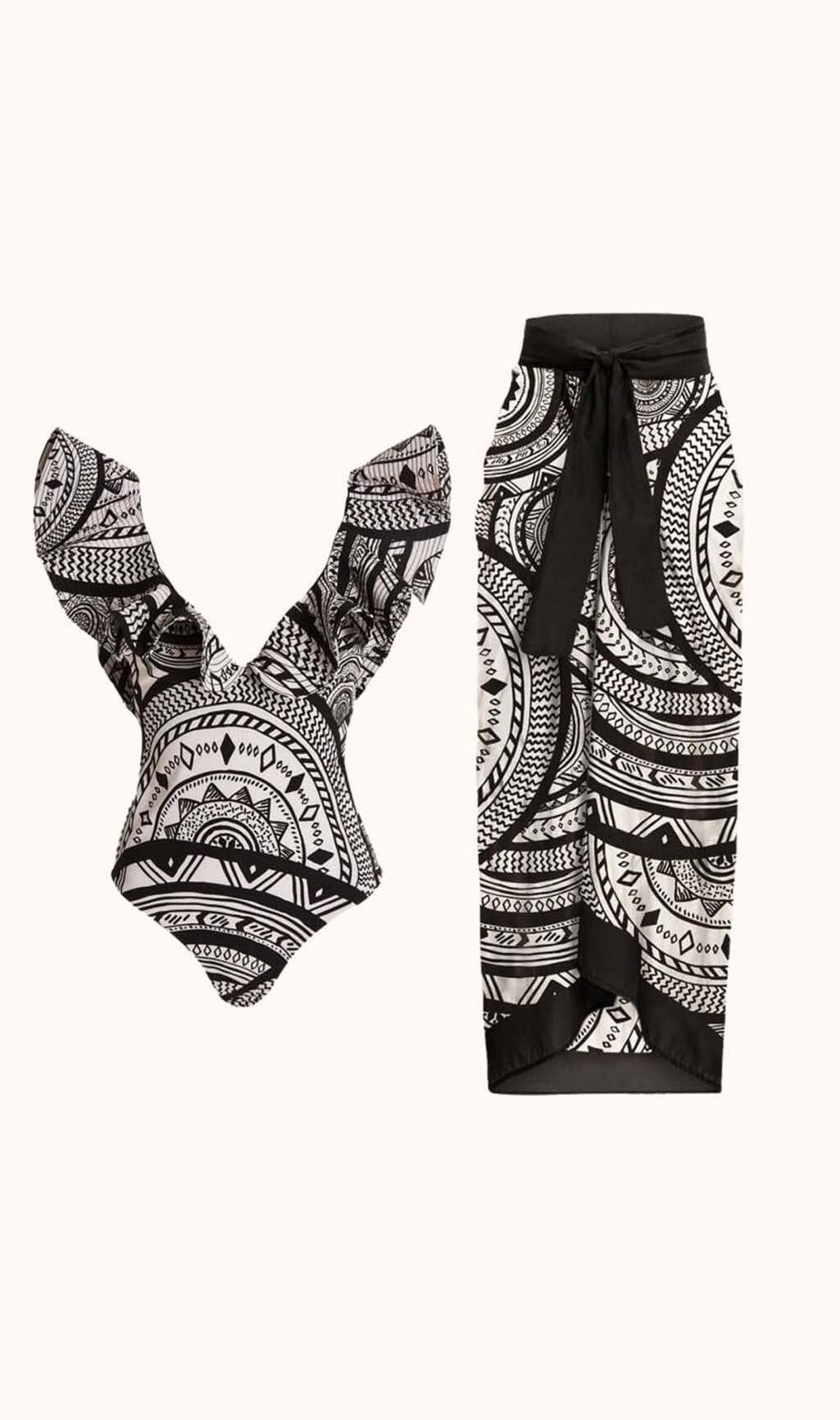 Costume da bagno due pezzi con stampa a balze Georgianna
