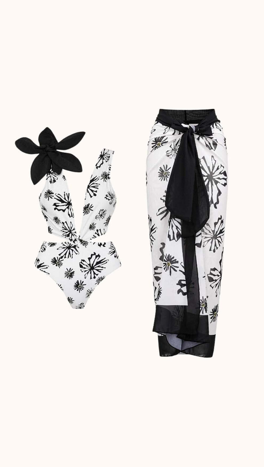 AUREA FLOWER CUTOUT SWIMWEAR TWO PIECE SET