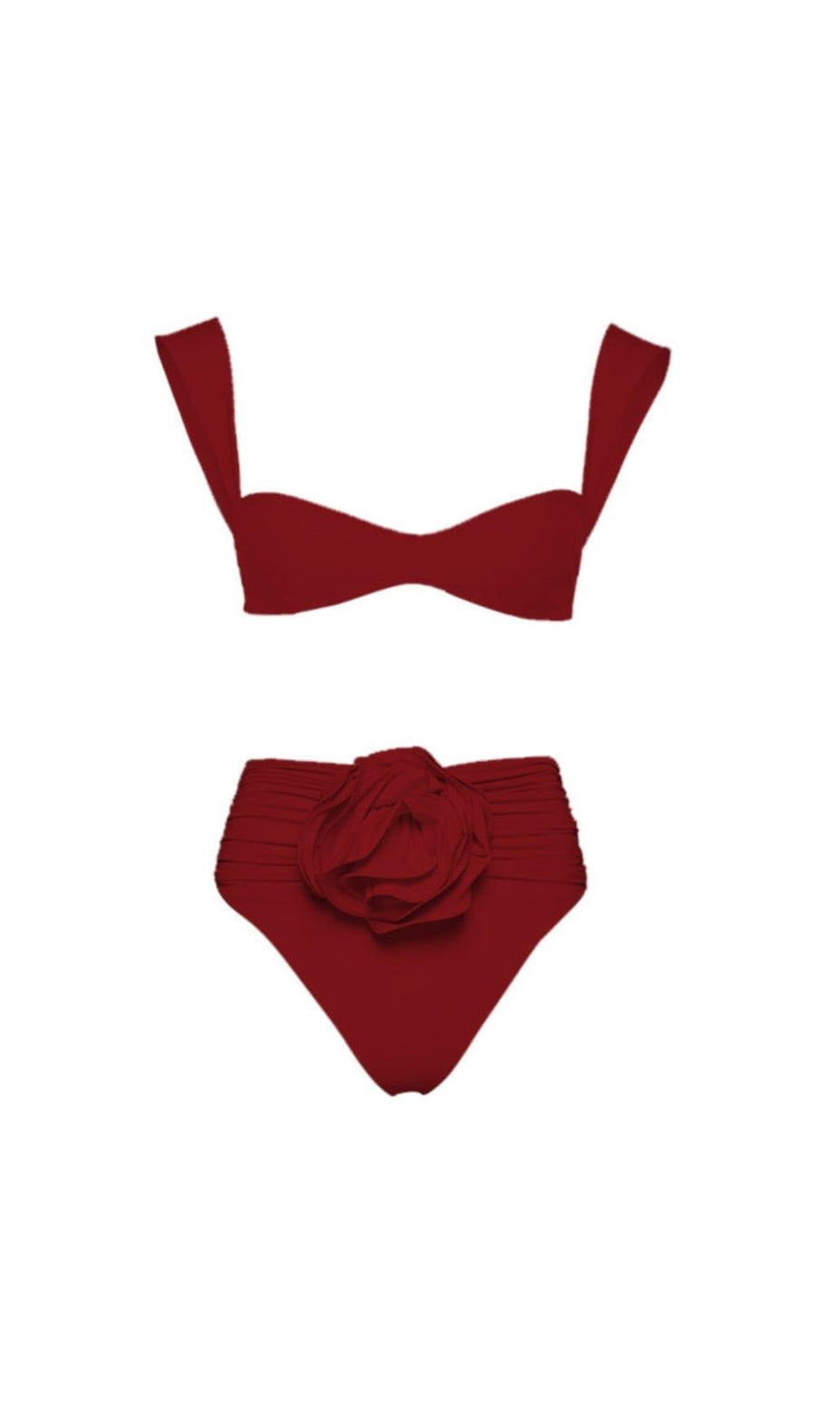 BURGUNDERROTER BIKINI MIT ROSENVERZIERUNG