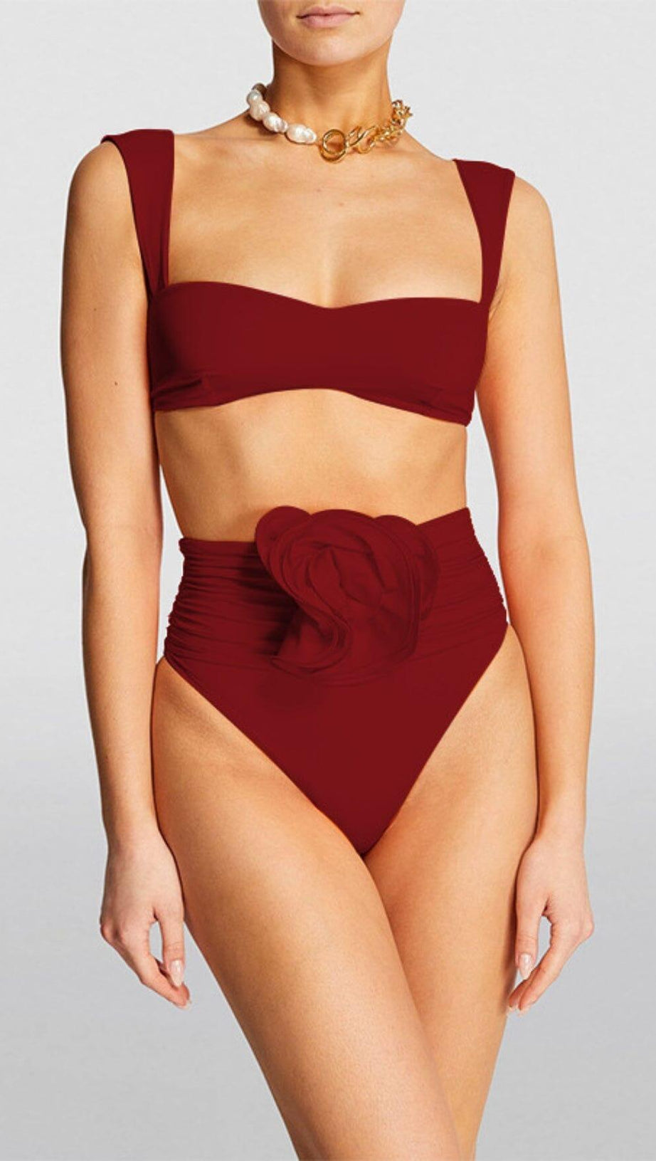ROSE EMBELLISHED BIKINI SUIT IN BURGUNDY