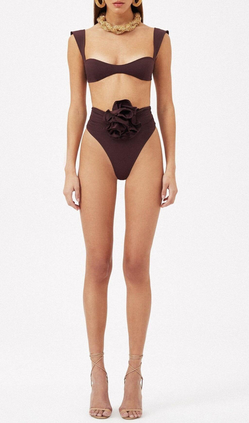 ROSE EMBELLISHED BIKINI SUIT IN BURGUNDY