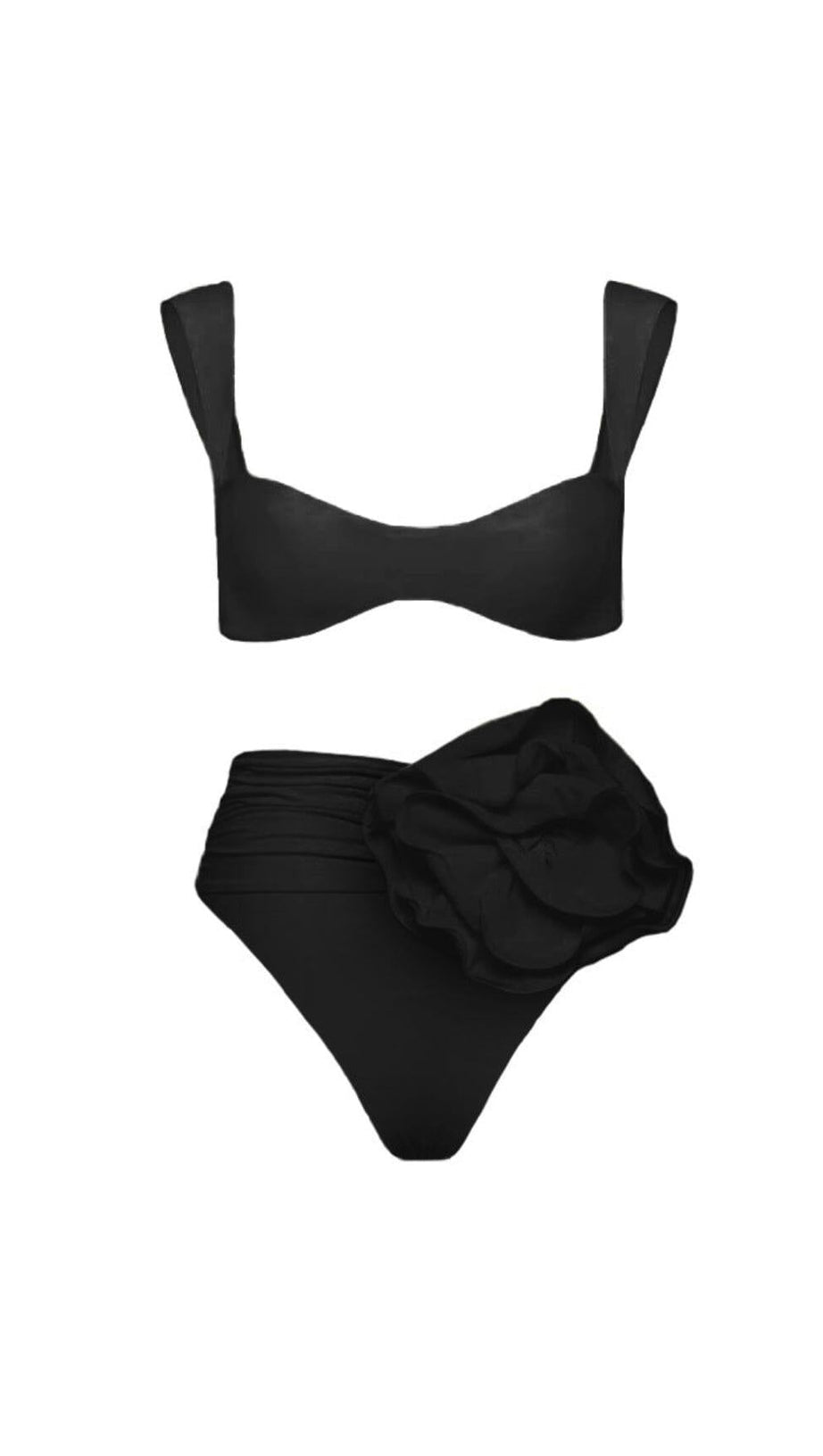 BIKINIANZUG MIT ROSENVERZIERUNG IN SCHWARZ