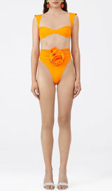 ROSE EMBELLISHED BIKINI SUIT IN ORANGE