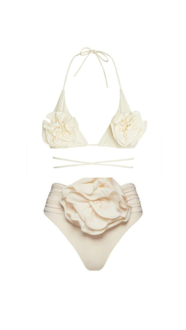AIIZIE FLORAL APPLIQUÉ TRIANGLE BIKINI SUIT IN WHITE - product image