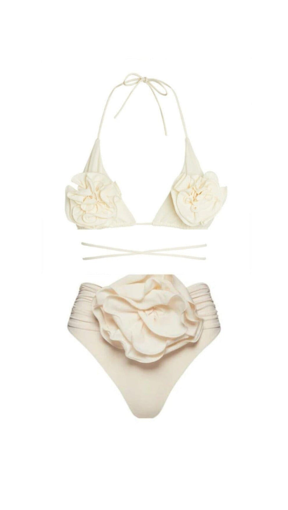 Dreieckiger Bikinianzug mit Blumenapplikation in Weiß