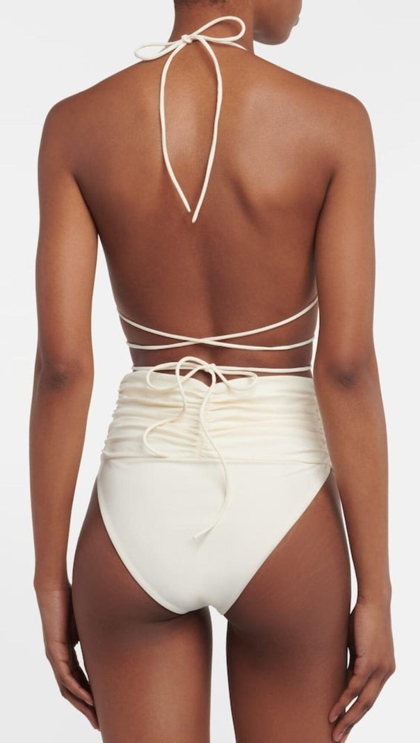 AIIZIE FLORAL APPLIQUÉ TRIANGLE BIKINI SUIT IN WHITE - product image