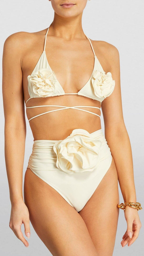 AIIZIE FLORAL APPLIQUÉ TRIANGLE BIKINI SUIT IN WHITE - product image