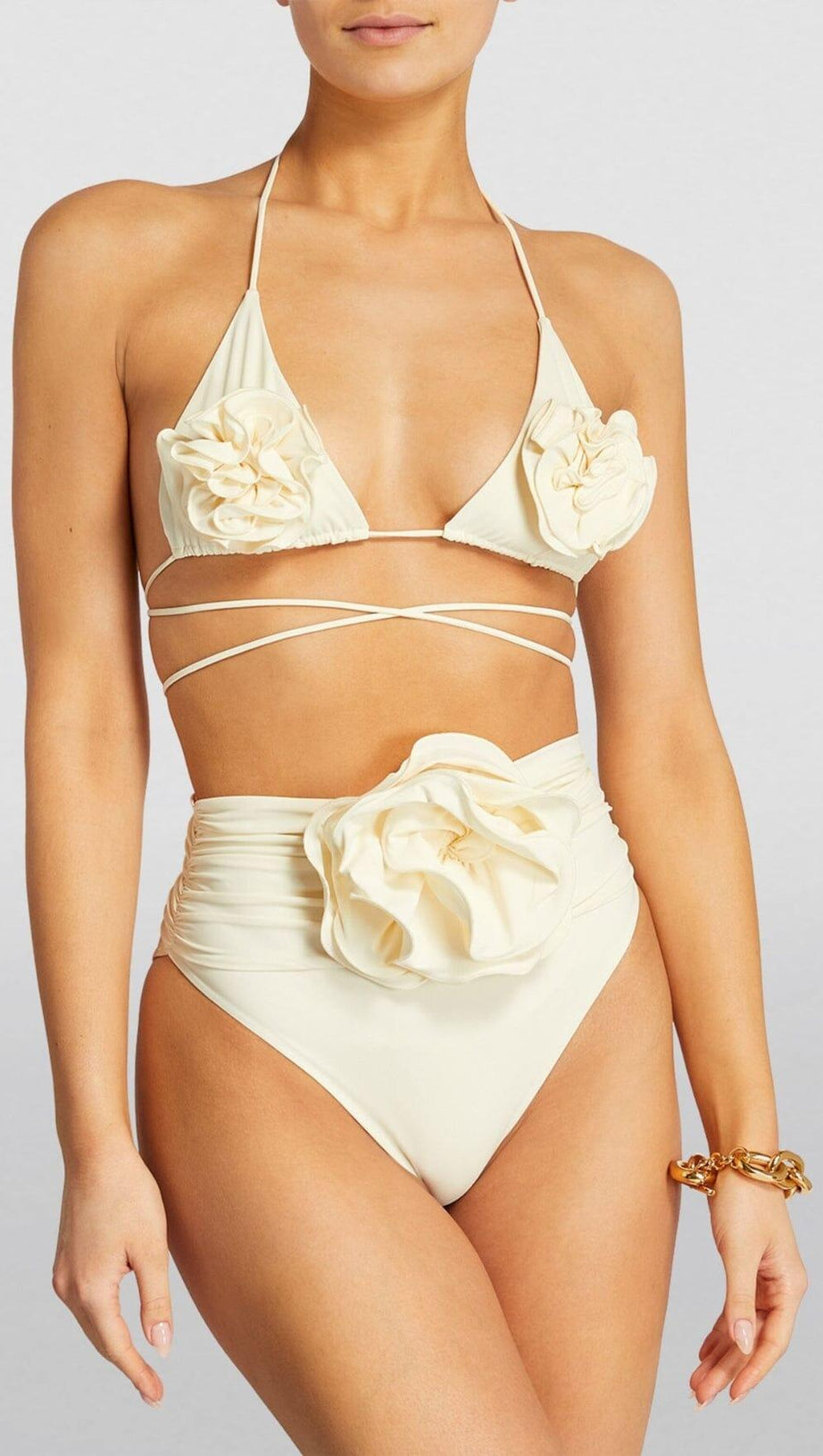 FLORAL APPLIQUÉ TRIANGLE BIKINI SUIT IN WHITE