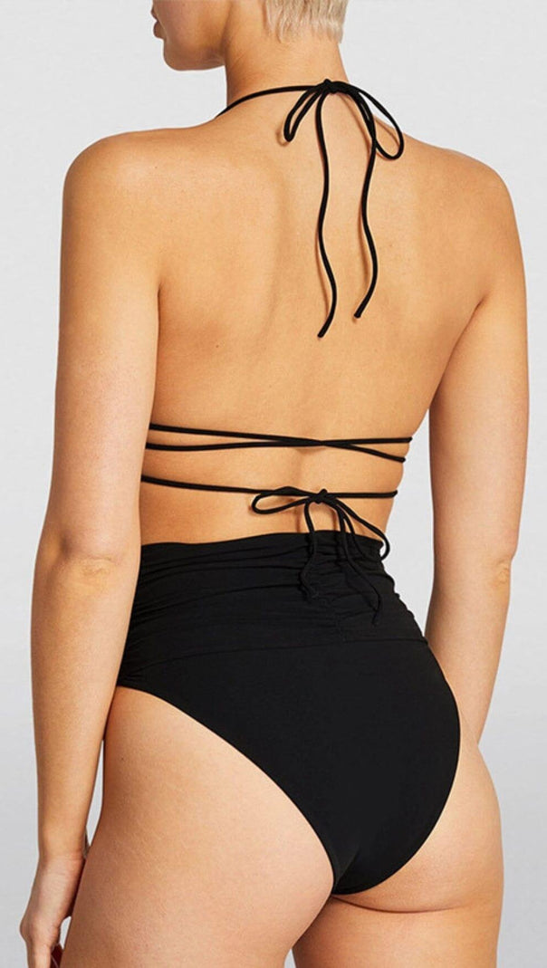 AIIZIE FLORAL APPLIQUÉ TRIANGLE BIKINI SUIT IN BLACK - product image