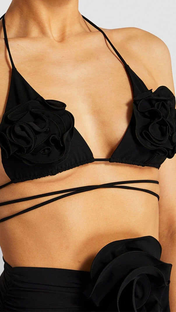 AIIZIE FLORAL APPLIQUÉ TRIANGLE BIKINI SUIT IN BLACK - product image