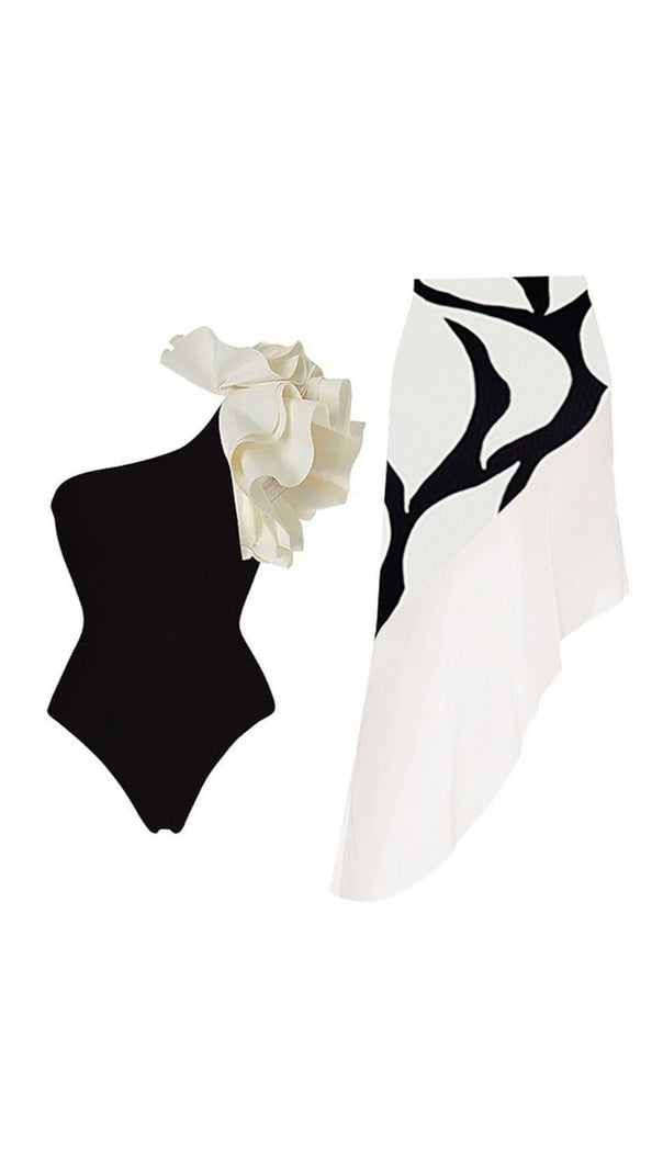 AIIZIE EXAGGERATED RUFFLE SWIMSUIT IN BLACK - product image