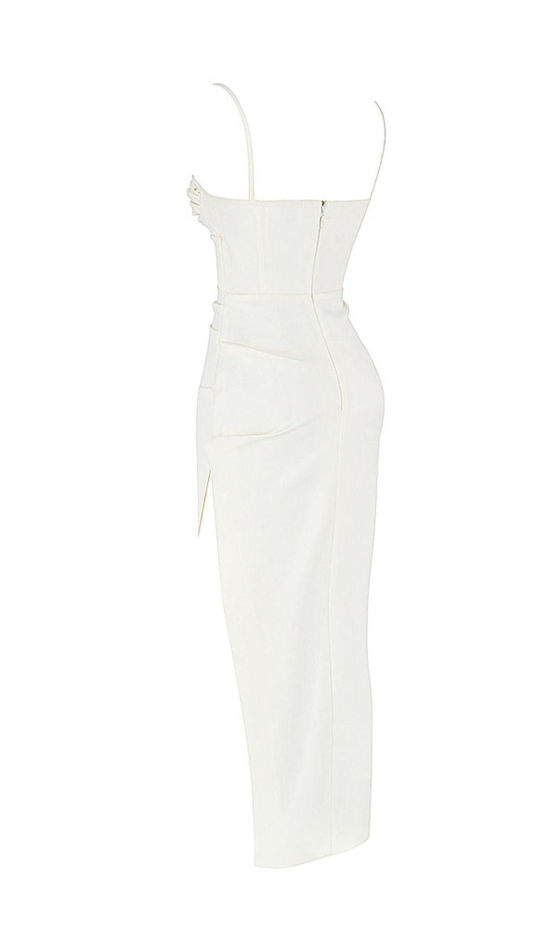 SATIN SLIT CORSET MAXI DRESS IN IVORY