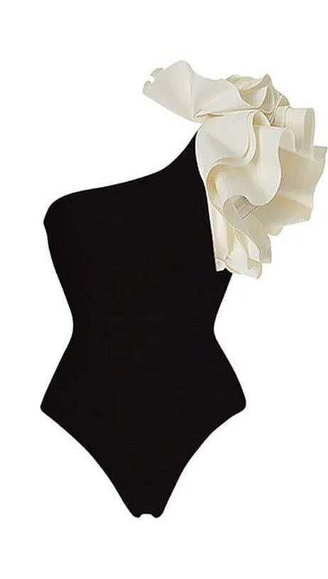 EXAGGERATED RUFFLE SWIMSUIT IN BLACK