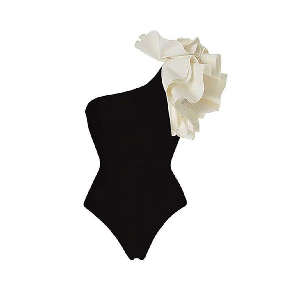 AIIZIE EXAGGERATED RUFFLE SWIMSUIT IN BLACK - product image