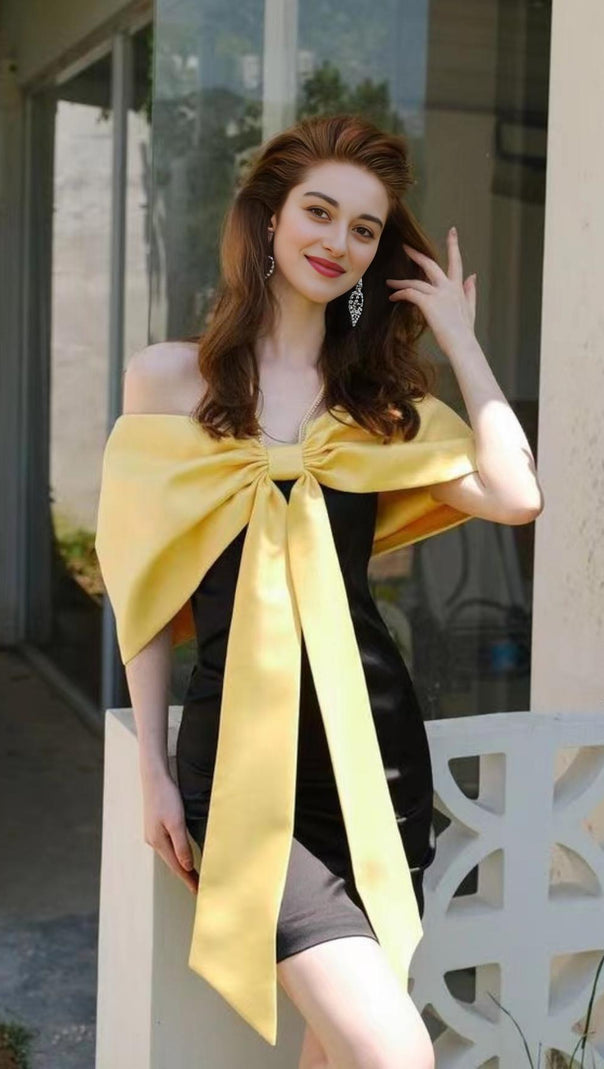 AIIZIE HALTER BOW PATCHWORK MINI DRESS - product image