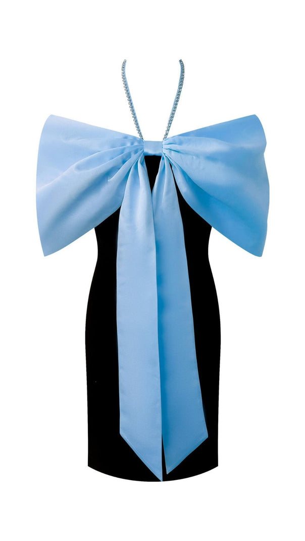 AIIZIE HALTER BOW PATCHWORK MINI DRESS - product image