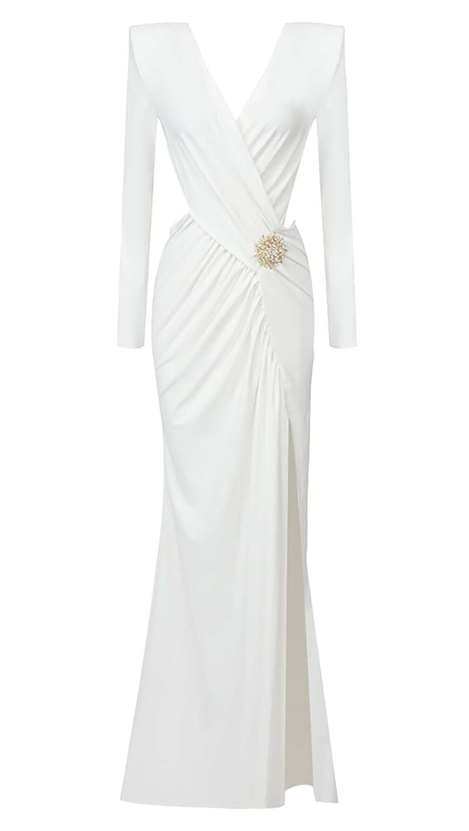 PHENIX BROOCH CUTOUT MAXI DRESS IN WHITE