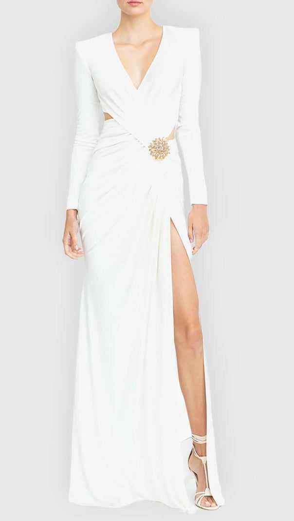 AIIZIE PHENIX BROOCH CUTOUT MAXI DRESS IN WHITE - product image