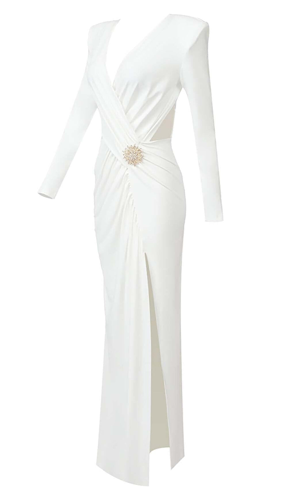 PHENIX BROOCH CUTOUT MAXI DRESS IN WHITE