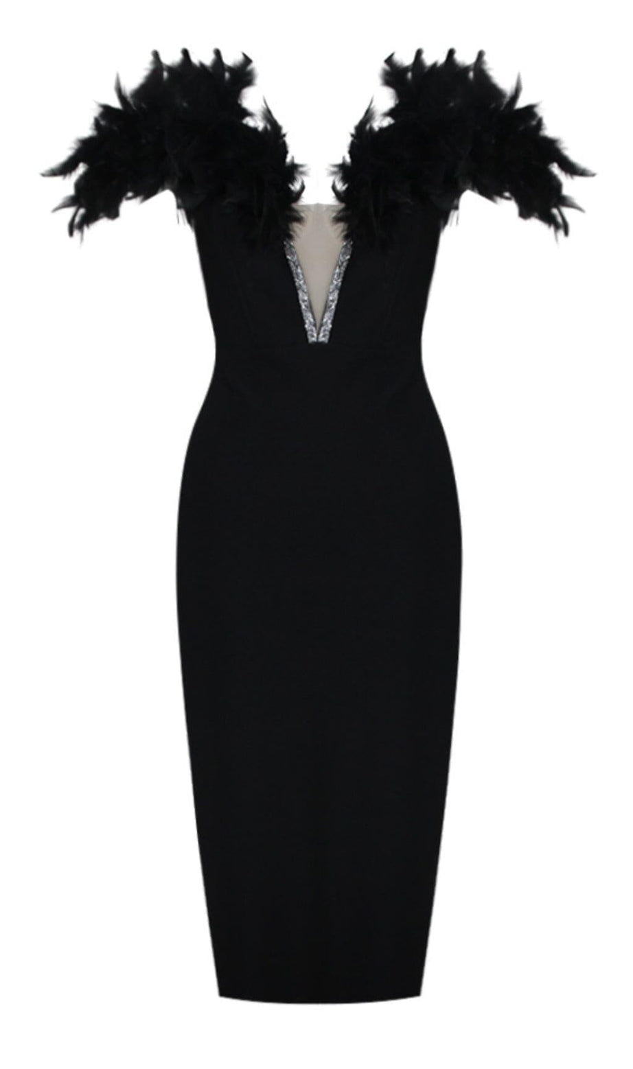 MIDIKLEID MIT FEDERAUSSCHNITT IN SCHWARZ