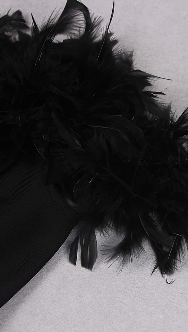 AIIZIE FEATHER PLUNGE MIDI DRESS IN BLACK - product image