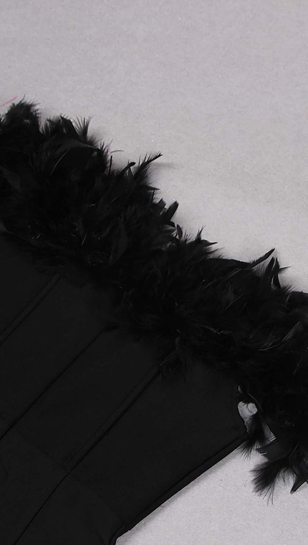 AIIZIE FEATHER PLUNGE MIDI DRESS IN BLACK - product image