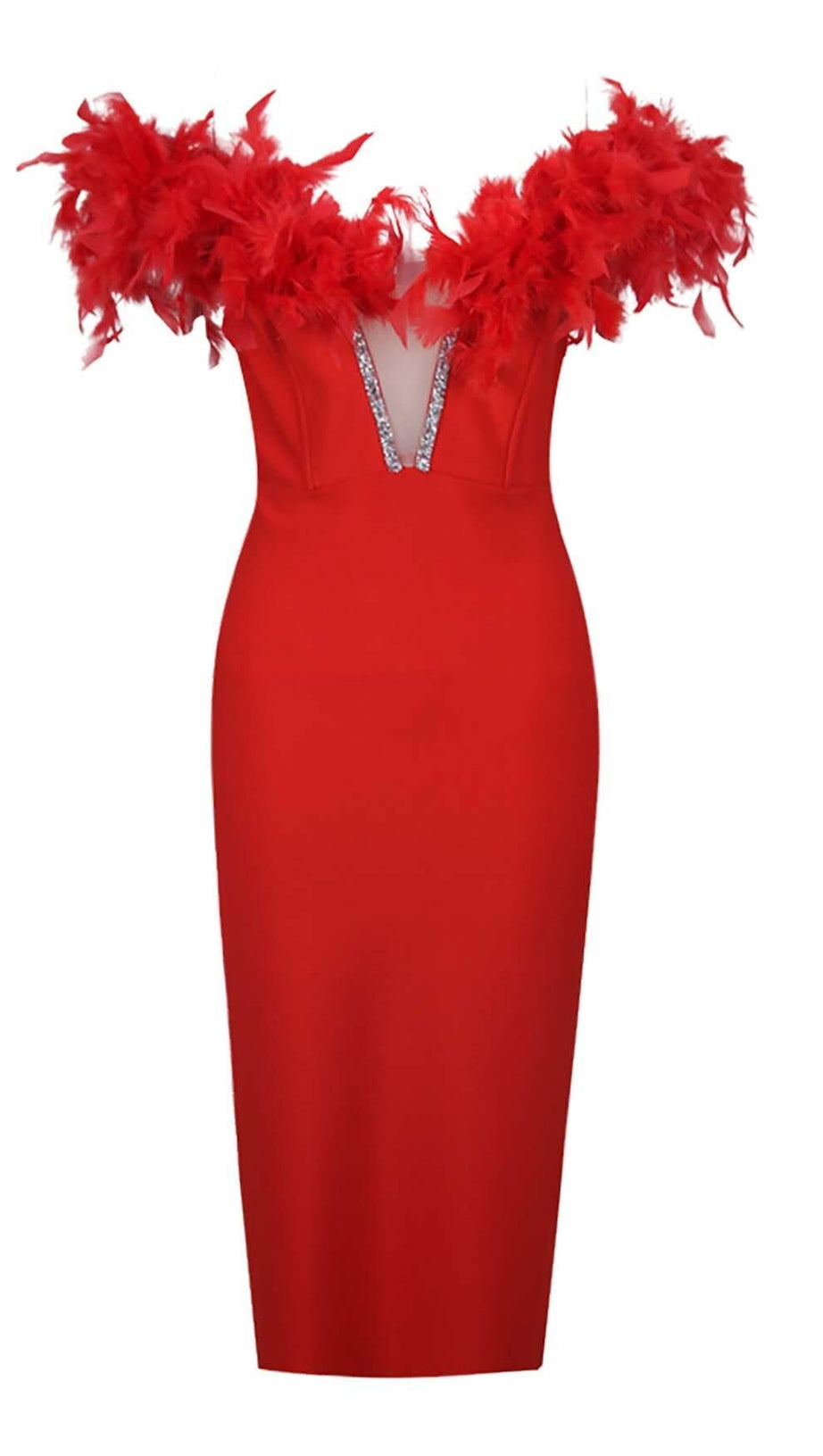 FEATHER PLUNGE MIDI DRESS