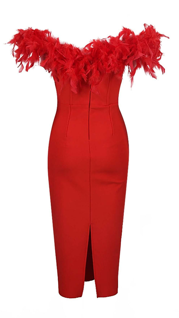 AIIZIE FEATHER PLUNGE MIDI DRESS - product image