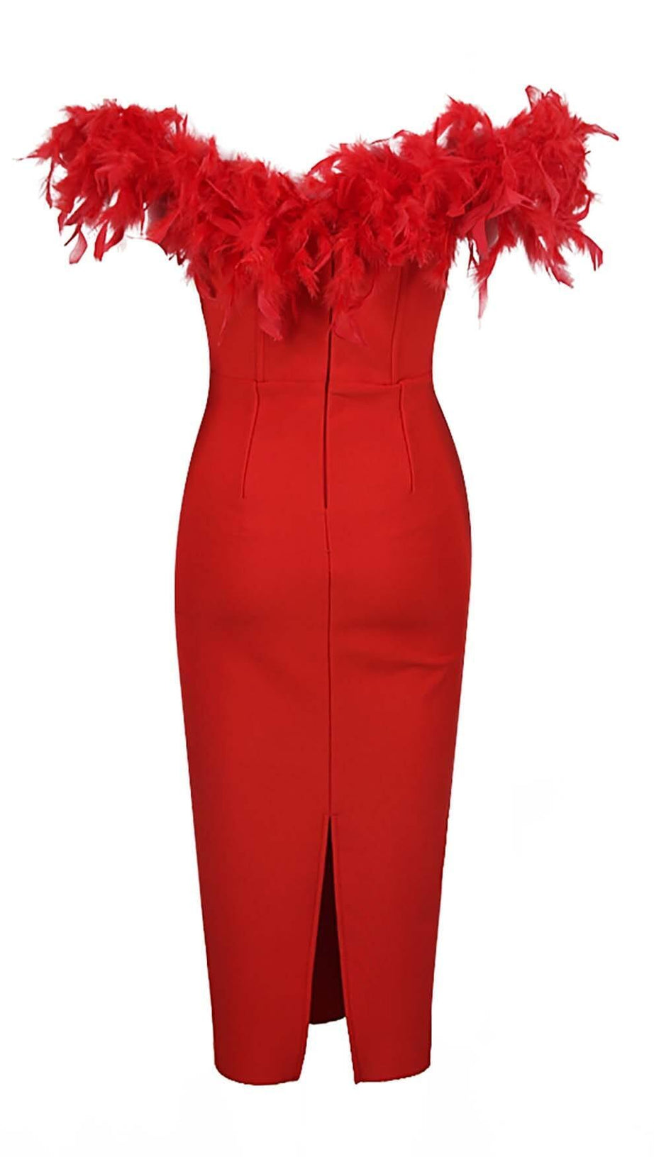 ABITO MIDI CON SCOLLO A V E PIUME