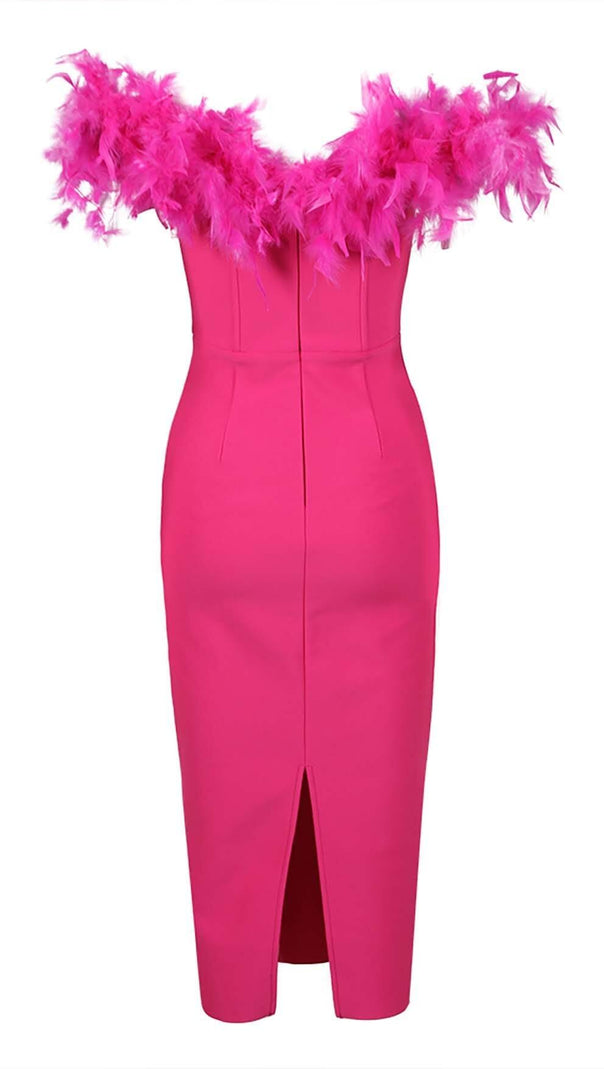 AIIZIE FEATHER PLUNGE MIDI DRESS IN ROSE - product image