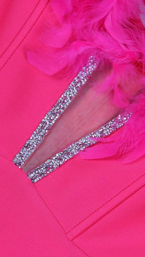 AIIZIE FEATHER PLUNGE MIDI DRESS IN ROSE - product image