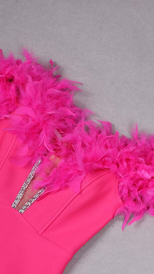AIIZIE FEATHER PLUNGE MIDI DRESS IN ROSE - product image