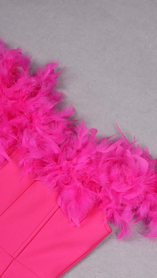 AIIZIE FEATHER PLUNGE MIDI DRESS IN ROSE - product image