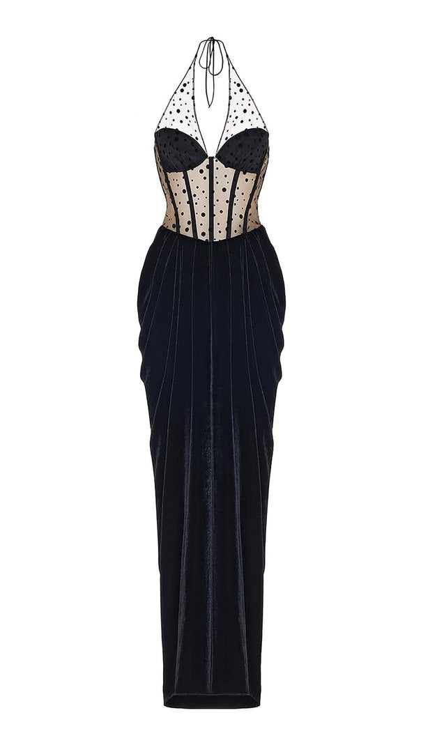 AIIZIE MESH VELVET MAXI DRESS IN BLACK - product image