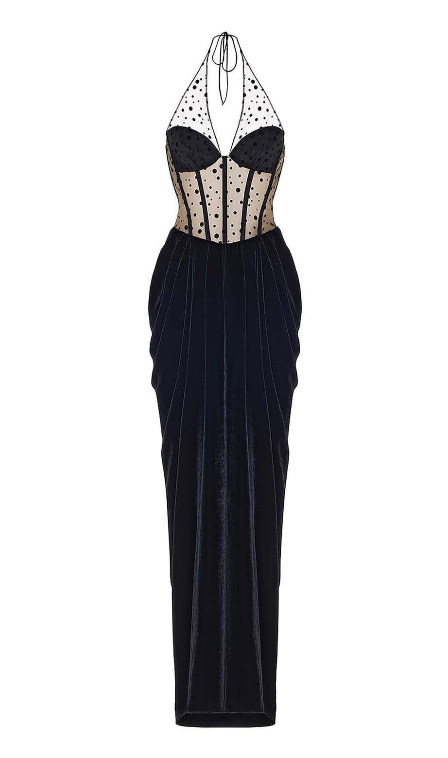 MESH VELVET MAXI DRESS IN BLACK