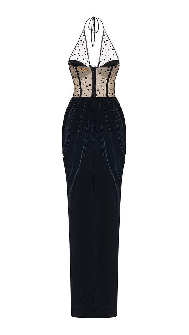 AIIZIE MESH VELVET MAXI DRESS IN BLACK - product image