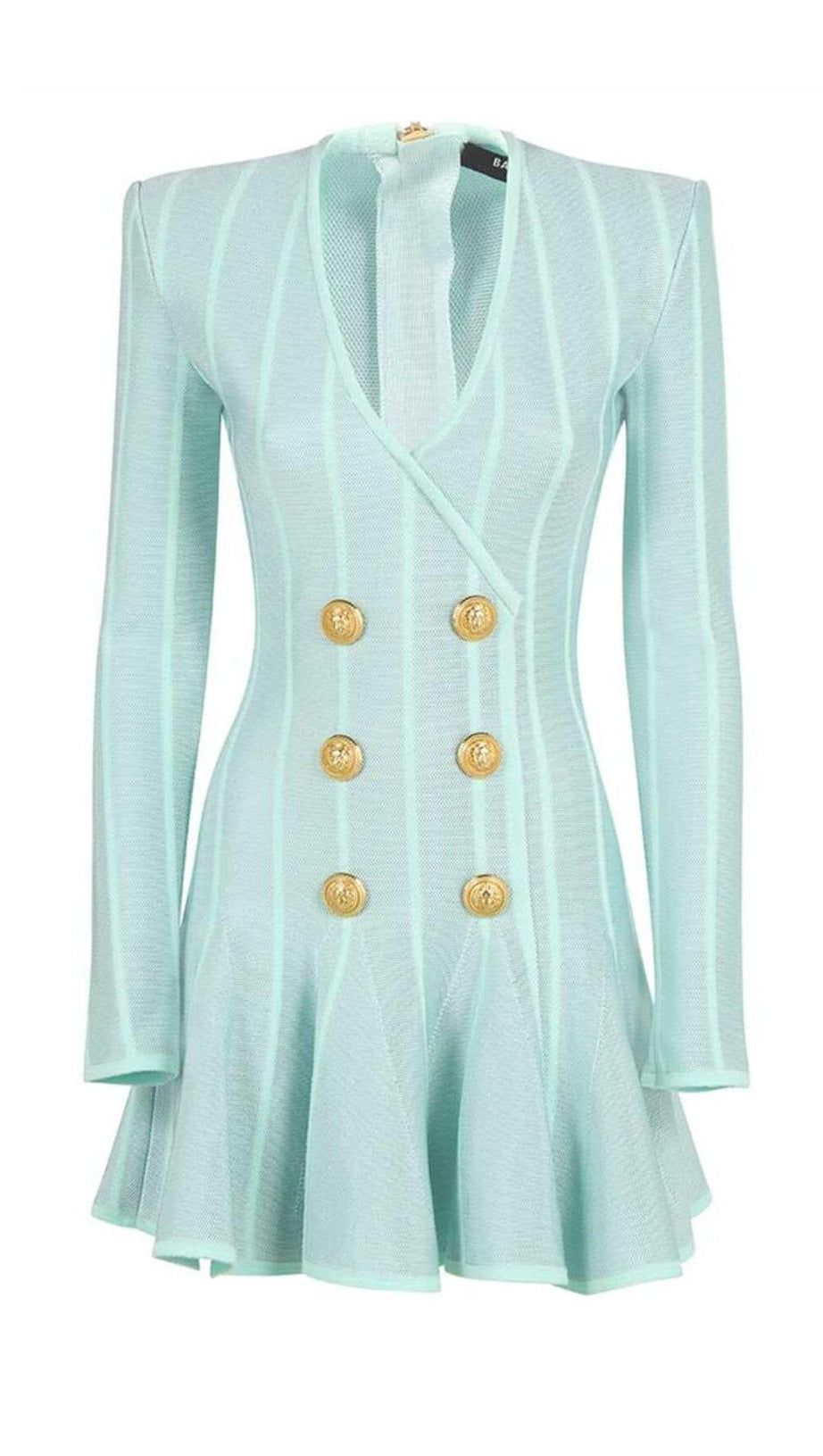 BUTTON-EMBELLISHED MESH MINI DRESS IN MINT
