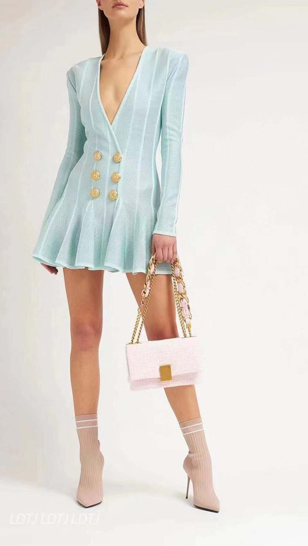 AIIZIE BUTTON-EMBELLISHED MESH MINI DRESS IN MINT - product image