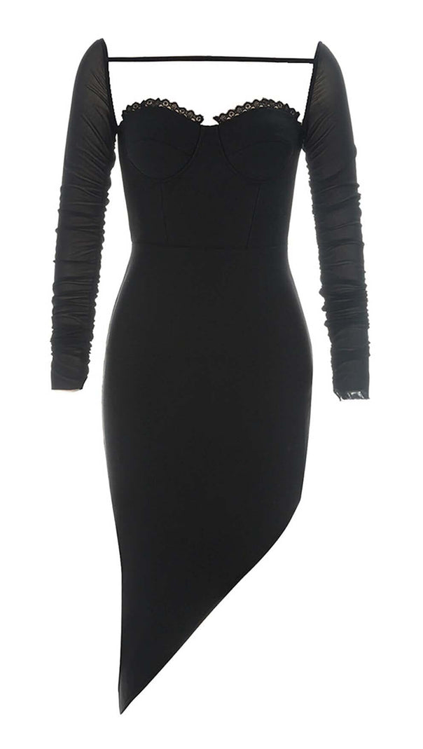 AIIZIE MESH ASYMMETRICAL MIDI DRESS IN BLACK - product image