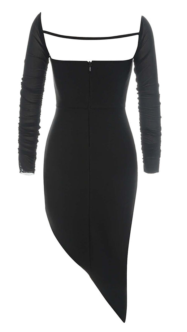 AIIZIE MESH ASYMMETRICAL MIDI DRESS IN BLACK - product image