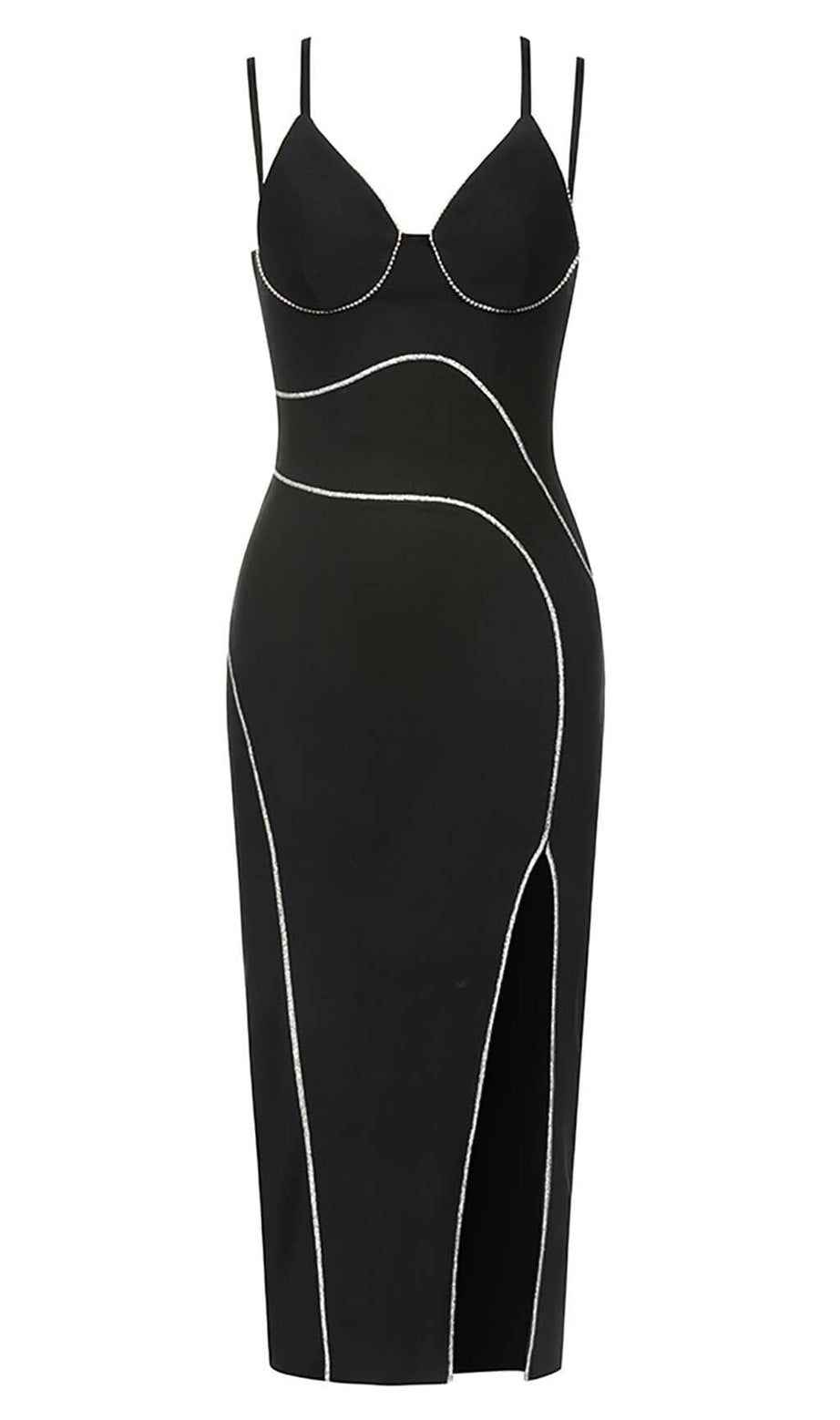 ABITO MIDI CON SPACCHI IRREGOLARI IN NERO