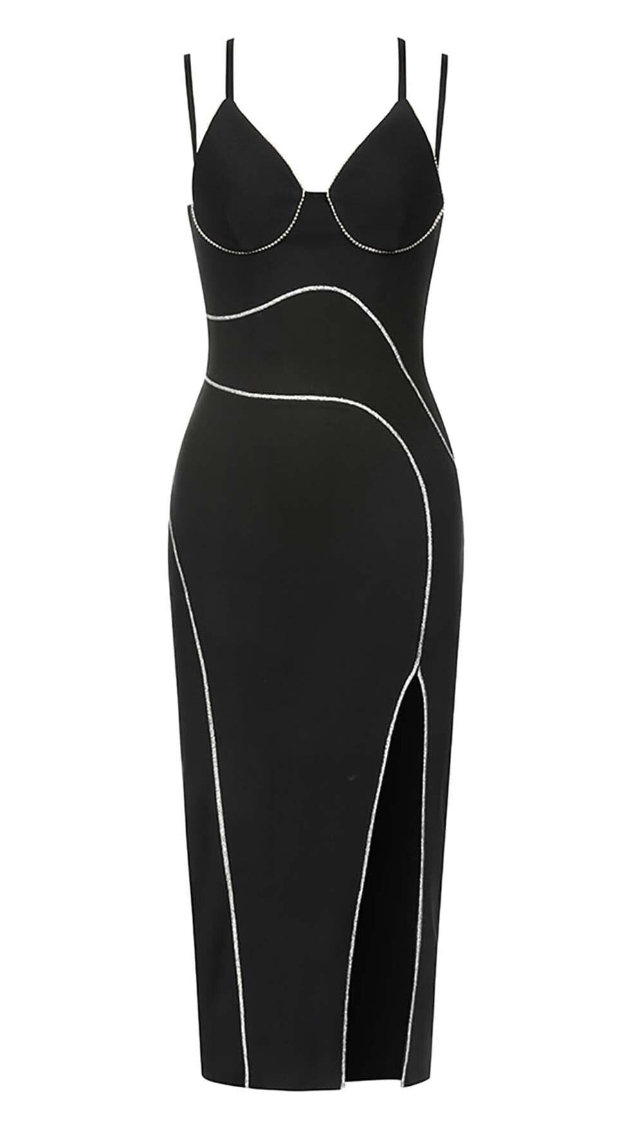 ABITO MIDI CON SPACCHI IRREGOLARI IN NERO