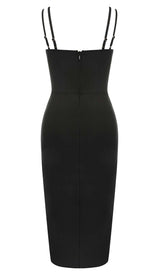 IRREGULAR SPLIT MIDI DRESS IN BLACK