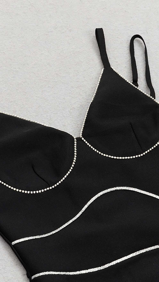 AIIZIE IRREGULAR SPLIT MIDI DRESS IN BLACK - product image